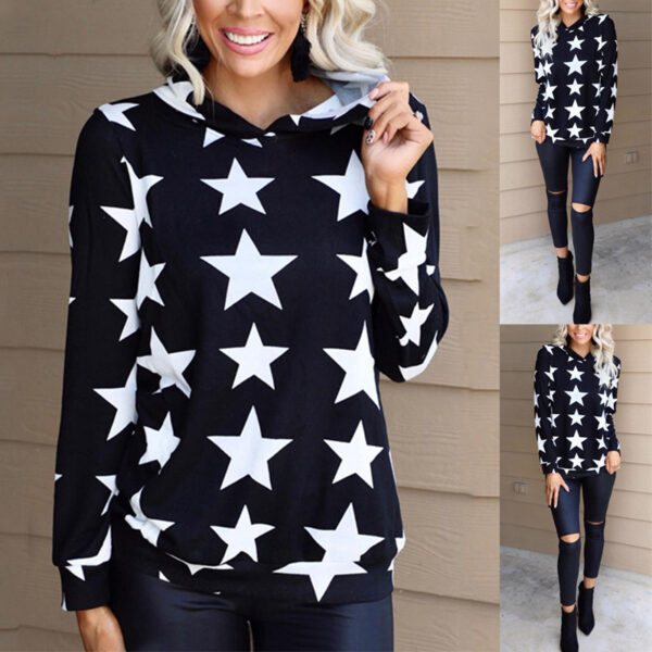 Hooded Long Sleeve Loose Sweatshirt with Pentagram