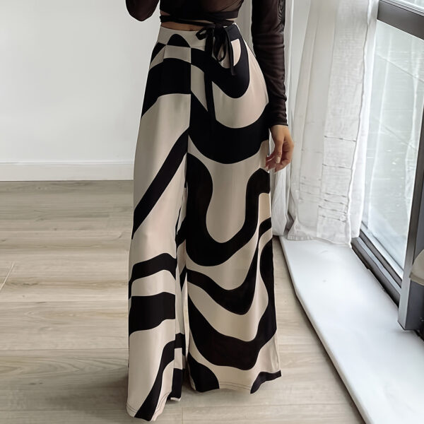 Loose High Waist Wide Leg Printed Straight Casual Pants - Image 3
