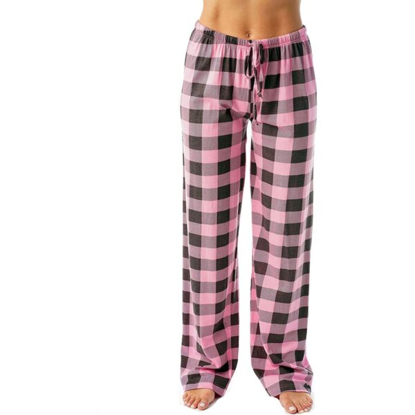 Drawstring Plaid Print Trousers Casual Loose Sports Home Pants Women - Image 3