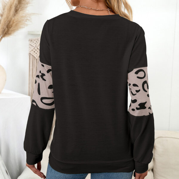 Knitted Leopard Print Pullover Round Neck Contrast Color Patchwork Sweatshirt Women - Image 6