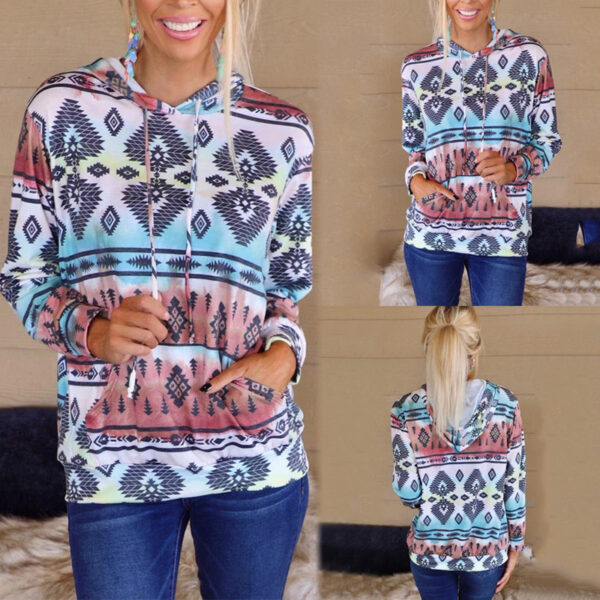 Fashion Printed Long-Sleeved Hooded Casual Loose Sweater