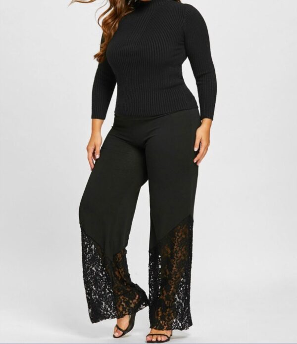 Plus Size Women's Casual Stitching Lace Plump Girls Wide-leg Pants - Image 2