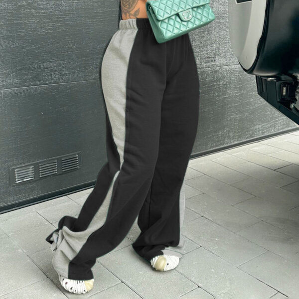 Women's Elastic Waist Colorblock All-matching Straight Wide Leg Sweatpants - Image 7