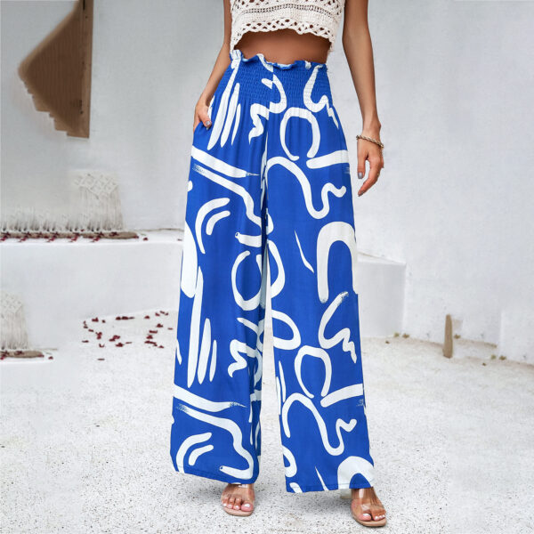 Elegant Printed Trousers Summer Loose Elastic High Waist Straight Pants For Beach Vacation Womens Clothing - Image 5
