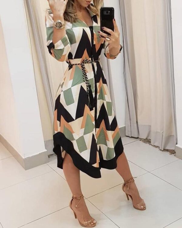 Printed Checks Lace-up Dress Women - Image 6