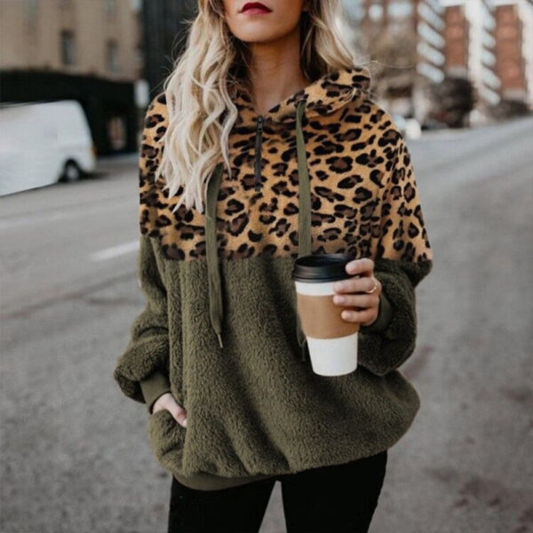 Leopard Print Hooded Sweater Loose Fall Winter Women Clothes - Image 4