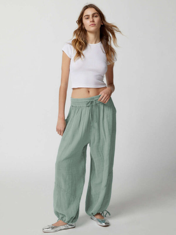 Loose Wide Leg Pants Women Drawstring Leggings Trousers - Image 6