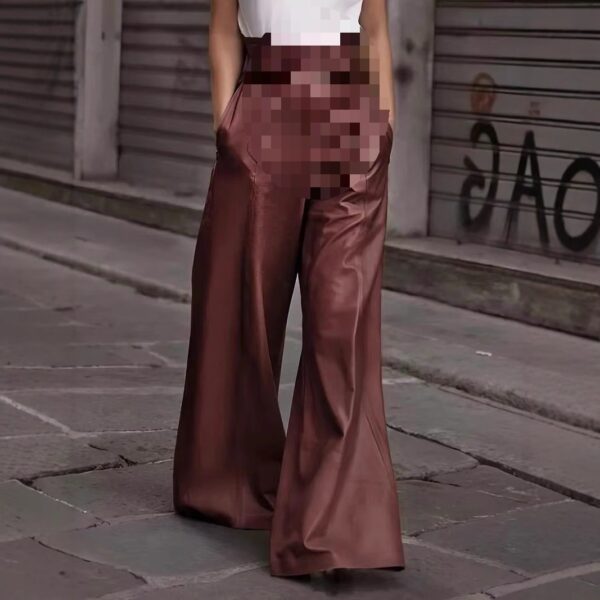 Fashion Leather High Waist Pocket Casual Trousers - Image 7