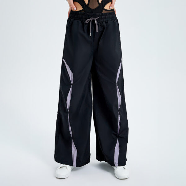 Sports Fashion High Waist Lace-up Color Contrast Breasted Loose Casual Woven Pants - Image 7