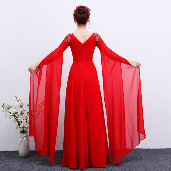 The Red Long Guzheng Performance Dress Is Elegant And Slim - Image 5