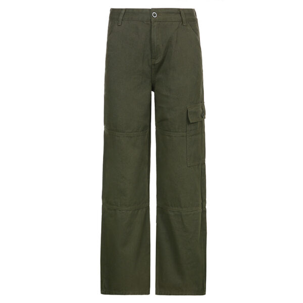 Casual Straight Solid Color Pocket Panel Cargo Trousers - Image 6