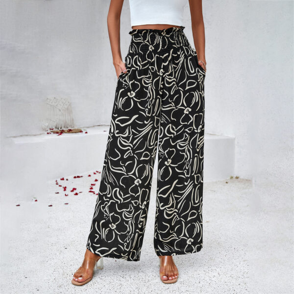 Elegant Printed Trousers Summer Loose Elastic High Waist Straight Pants For Beach Vacation Womens Clothing - Image 2