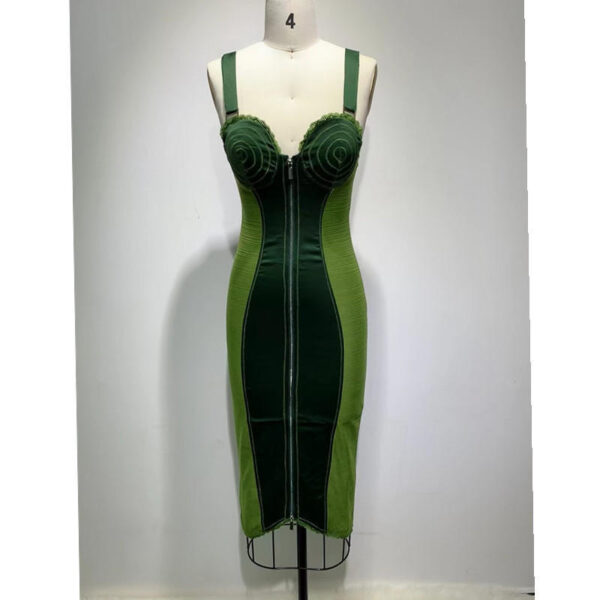 Army Green Sling Slim Temperament Dress - Image 9