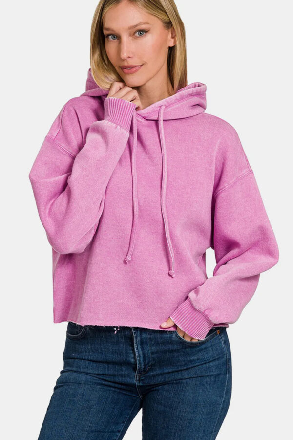 Zenana Acid Wash Fleece Cropped Hoodie - Image 3
