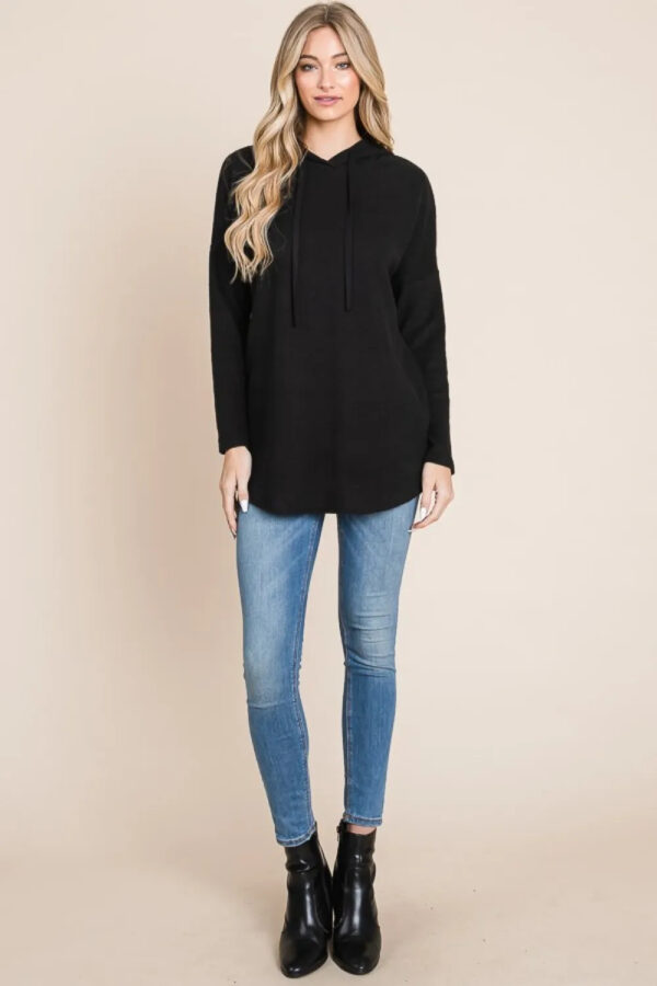 BOMBOM Contrast Drawstring Drop Shoulder Knit Hoodie - Image 4