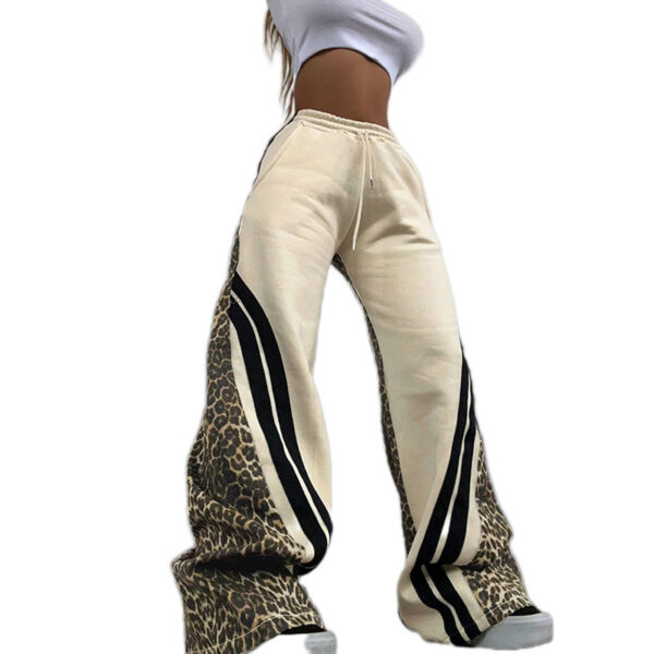 Printed Striped Color Matching High Waist Loose Trousers For Women - Image 7