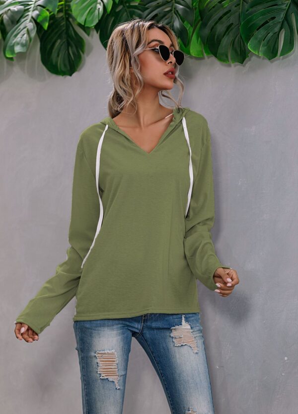 Drawstring V-neck Fleece Bottoming Shirt Hooded Sweatshirt - Image 4