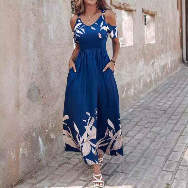 Fashion Shoulder-baring Printed Waist-controlled Long Dress - Image 2