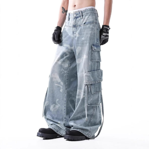 American Retro Tie-dyed Denim Overalls - Image 4