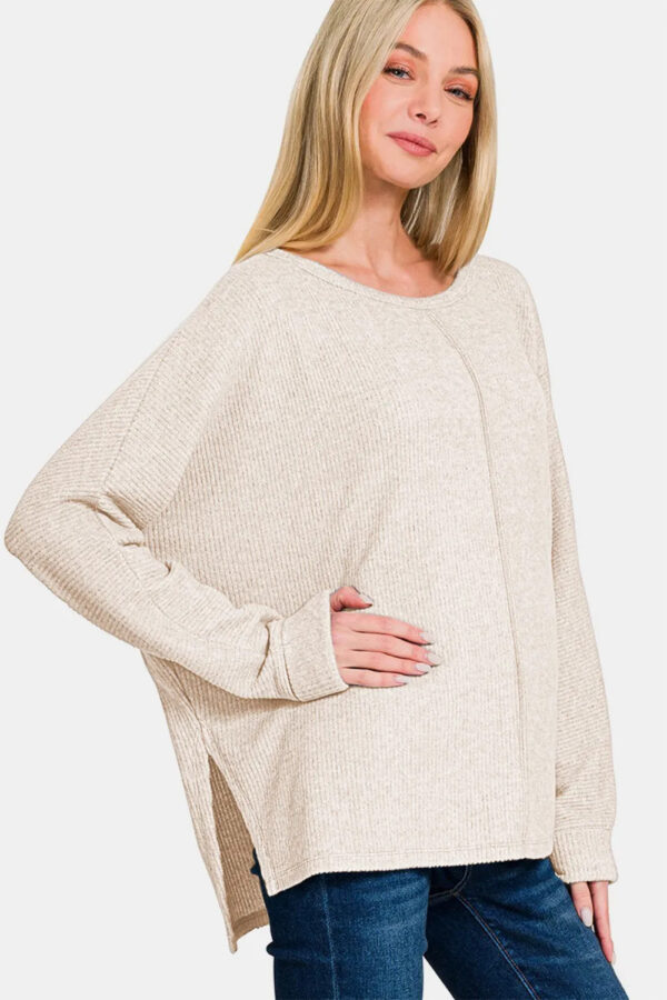 Zenana High-Low Side Slit Round Neck T-Shirt - Image 3