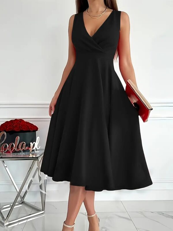 Simple Solid Color Casual Sleeveless Diagonal Collar Vest Dress - Image 6