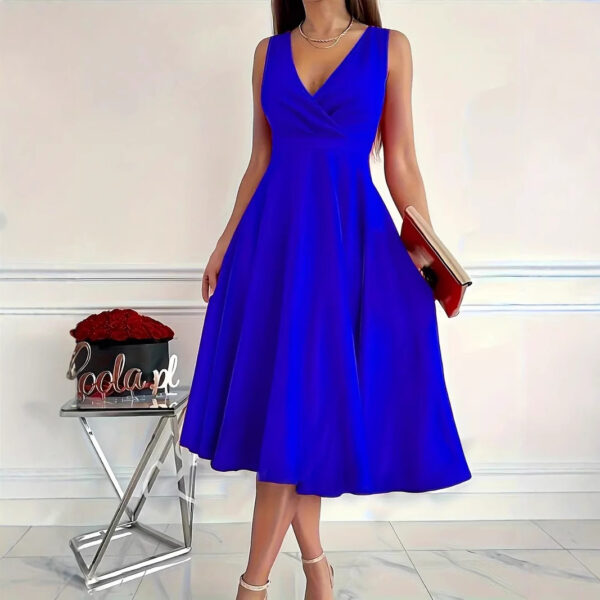 Simple Solid Color Casual Sleeveless Diagonal Collar Vest Dress - Image 3
