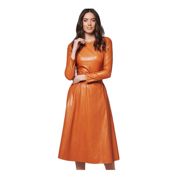 Solid Color PU Leather Round Neck Slim Fit Belt Waist-tight Jumpsuit - Image 2