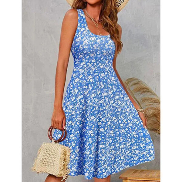 Sleeveless Pullover Round Neck Mid Length Printed Dress - Image 5