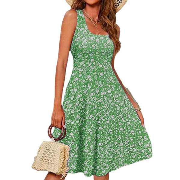 Sleeveless Pullover Round Neck Mid Length Printed Dress - Image 4