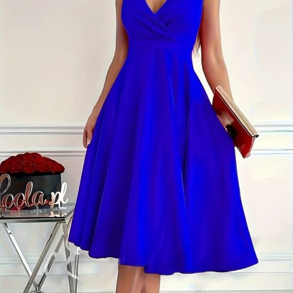 Simple Solid Color Casual Sleeveless Diagonal Collar Vest Dress - Image 8