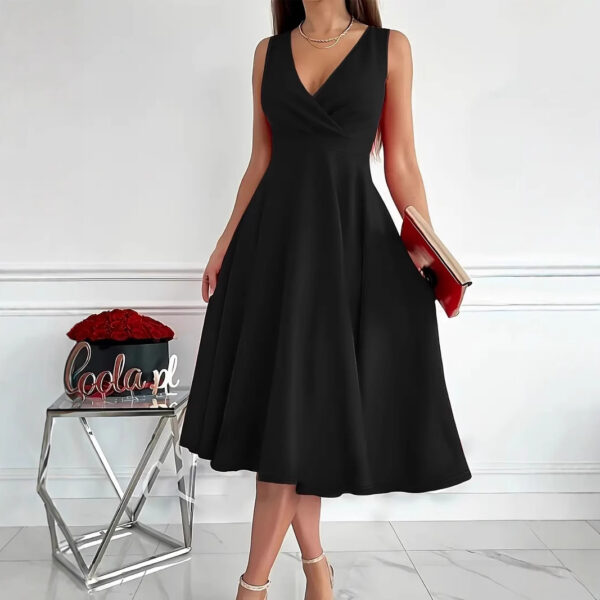 Simple Solid Color Casual Sleeveless Diagonal Collar Vest Dress - Image 5