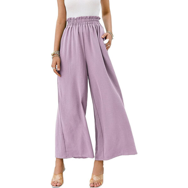 Women Trousers Solid Color Wide Leg High Waist Pants Casual Loose Pants - Image 4