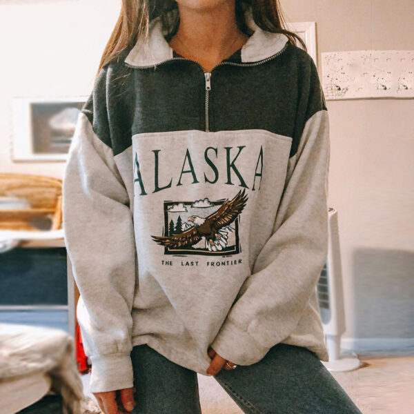 Women's Fashion Zip Print Long Sleeve Sweatshirt