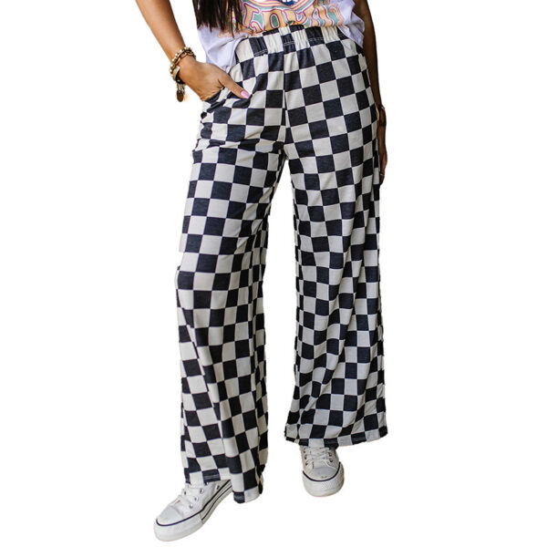 Spring New Chessboard Plaid Printed Casual All-match Loose Wide-leg Pants - Image 5