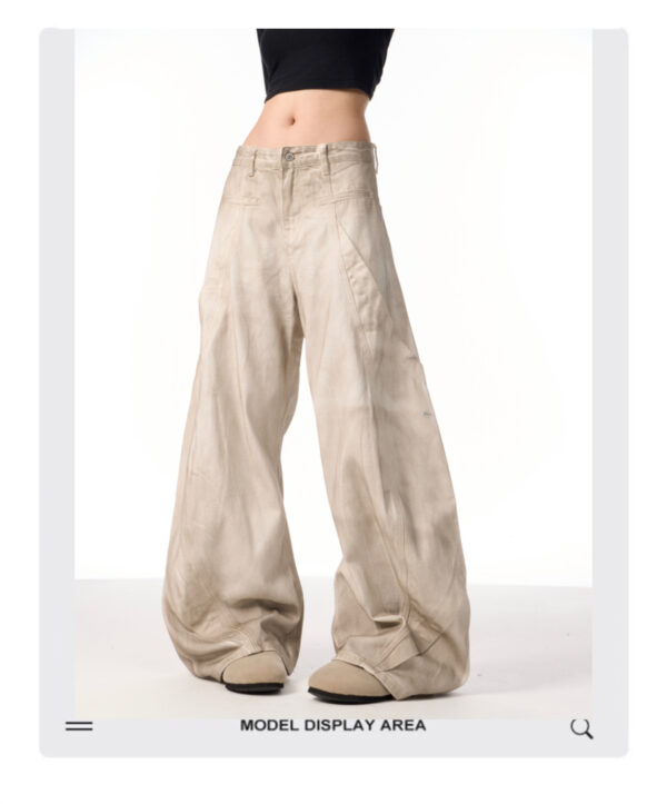 Retro Distressed Dirty White Wide Leg Pants Casual Trousers - Image 6
