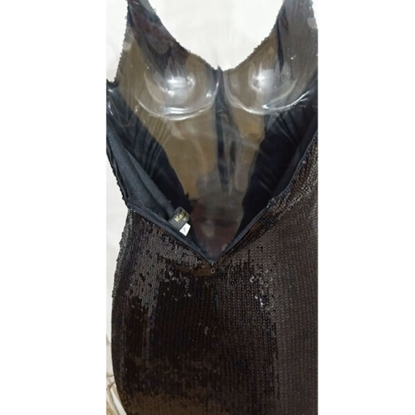 Deep V-Neck Sequined Fringed Backless Slip Dress - Image 5