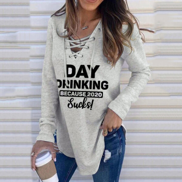 Letter-Print Long-Sleeved Tie-Band Loose Sweatshirt - Image 3