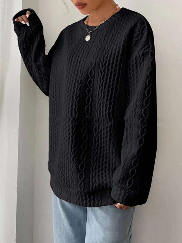 Women's Casual Jacquard Oversized Round Neck Hoodie - Image 5