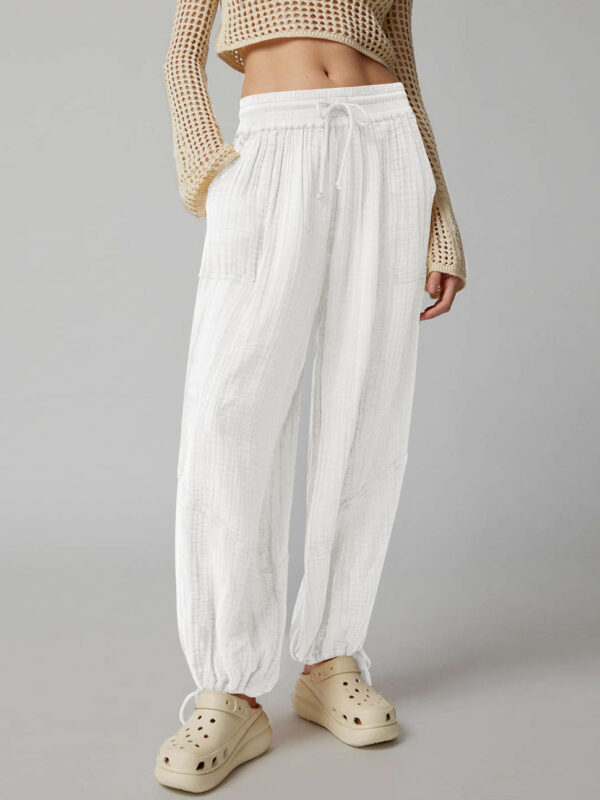 Loose Wide Leg Pants Women Drawstring Leggings Trousers - Image 7