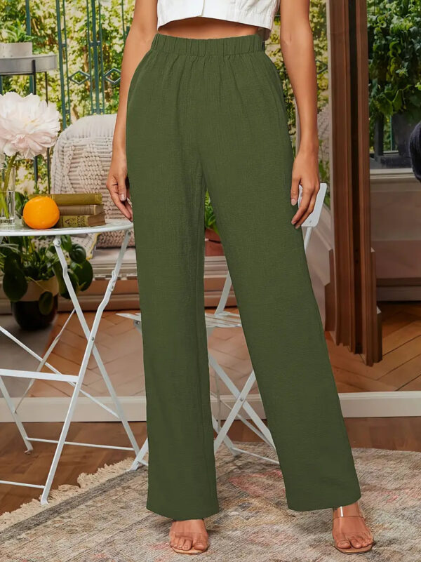 European And American Women's Clothing Elastic Waist Casual Straight Pants Texture Fabric Casual And Comfortable - Image 3