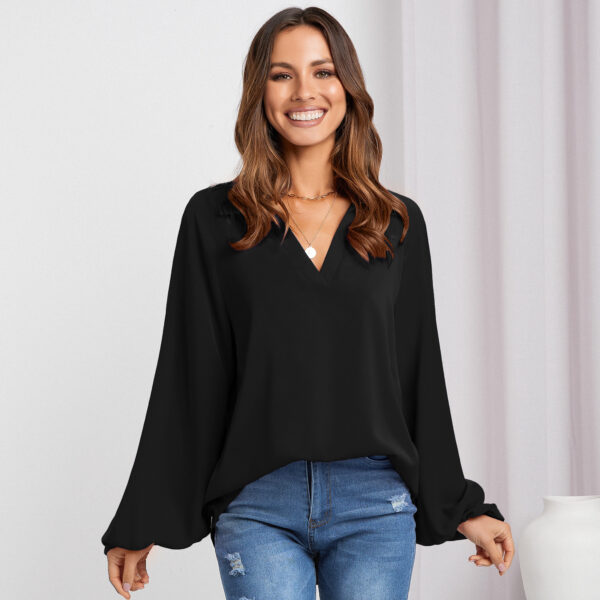 Women's Solid Color V-neck Shirt With A Niche Design - Image 3