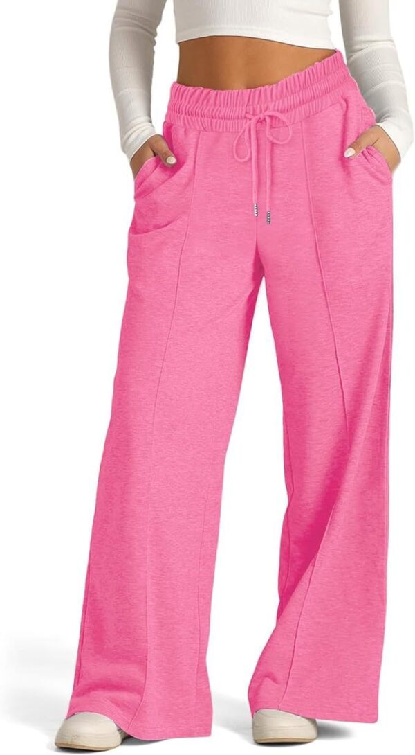 Women's Solid Color Casual Wide Leg Drawstring Elastic Waist Sweatpants - Image 10