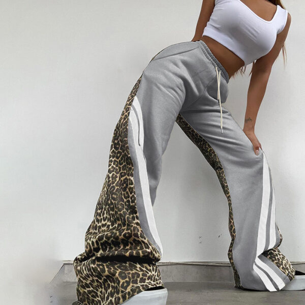 Printed Striped Color Matching High Waist Loose Trousers For Women - Image 4