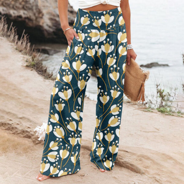 Women's Casual Wide-leg Cotton And Linen Printed Loose Trousers - Image 3