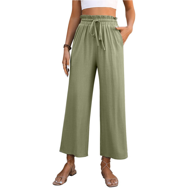 Drawstring High Waist Straight Pants Summer Casual Solid Color Loose Wide Leg Trousers For Womens Clothing - Image 3