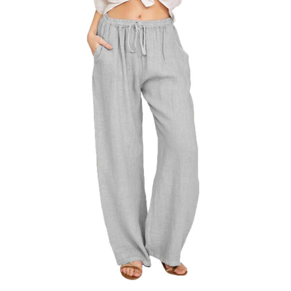 Soft Casual Drawstring Tie Trousers Summer Elastic Waist Loose Jogger Pants With Pockets - Image 3