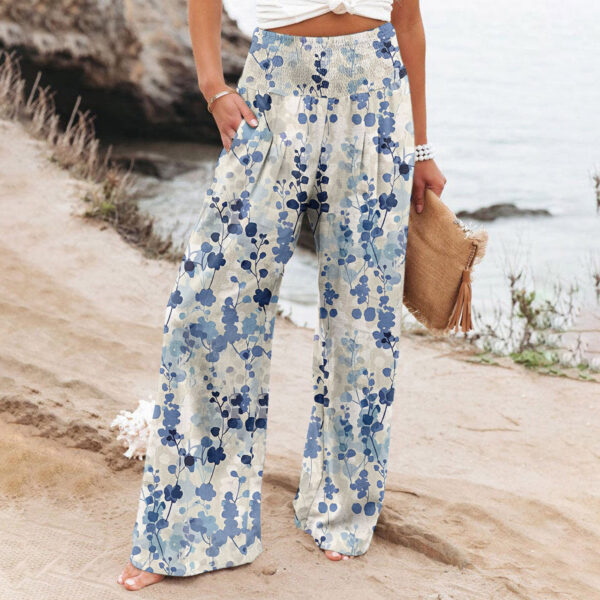 Women's Casual Wide-leg Cotton And Linen Printed Loose Trousers - Image 8