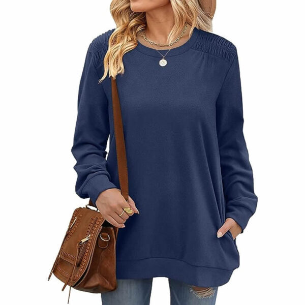 Fashion Long Sleeve Pullover Sweatshirt With Pockets Casual Loose Solid Color Top Womens Clothing - Image 6