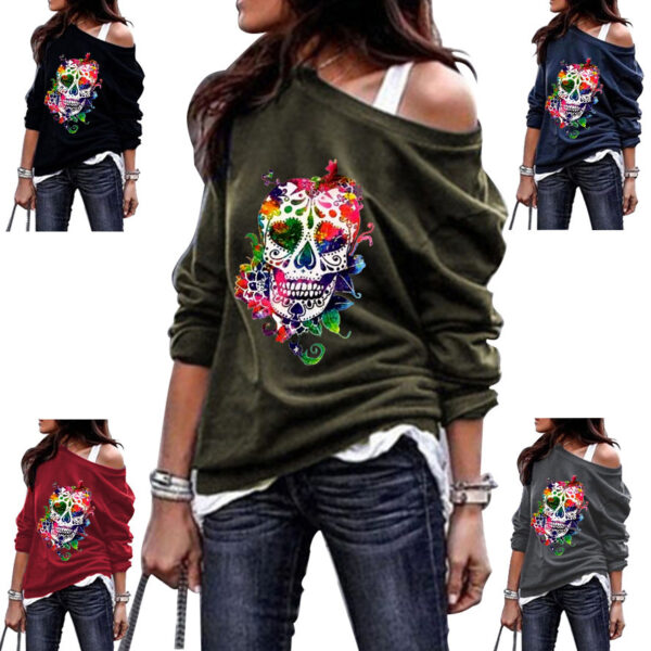 European And American Round Neck Sweater Women's Skull Print Halloween Top