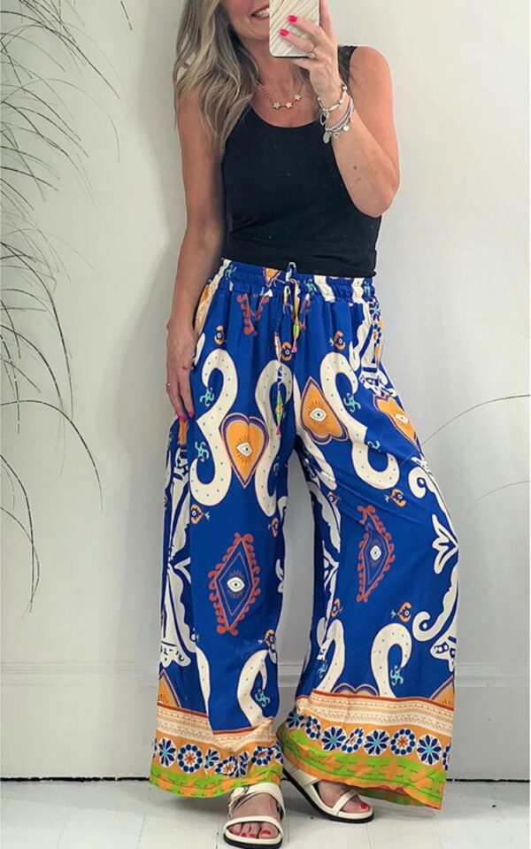 Women's Printed Pocket Loose Wide-leg Pants - Image 4